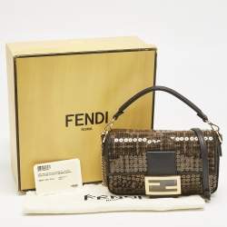 Fendi Tobacco Zucca Canvas and Sequins Mini Baguette Bag