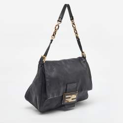Pre Owned Fendi Black Leather Mama Forever Large Flap Shoulder Bag