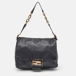 Pre Owned Fendi Black Leather Mama Forever Large Flap Shoulder Bag