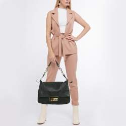 مملوكة مسبقًا Fendi Black Shimmer Leather Large Mama Forever Flap Shoulder Bag