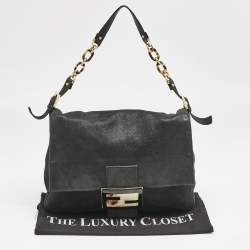 مملوكة مسبقًا Fendi Black Shimmer Leather Large Mama Forever Flap Shoulder Bag