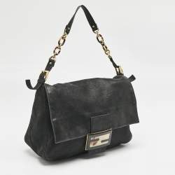 مملوكة مسبقًا Fendi Black Shimmer Leather Large Mama Forever Flap Shoulder Bag