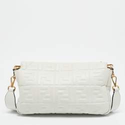 Fendi White Zucca Embossed Leather Baguette NM Bag