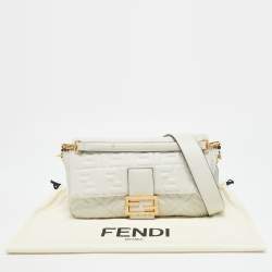 Fendi White Zucca Embossed Leather Baguette NM Bag