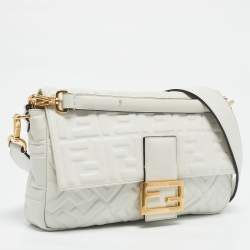 Fendi White Zucca Embossed Leather Baguette NM Bag