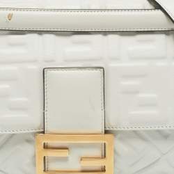 Fendi White Zucca Embossed Leather Baguette NM Bag