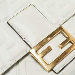 Fendi White Zucca Embossed Leather Baguette NM Bag