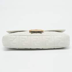 Fendi White Zucca Embossed Leather Baguette NM Bag