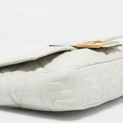 Fendi White Zucca Embossed Leather Baguette NM Bag