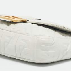 Fendi White Zucca Embossed Leather Baguette NM Bag