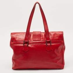 Pre Owned Fendi Red Leather Forever Flap Tote
