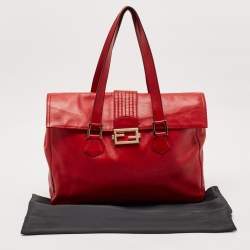 Pre Owned Fendi Red Leather Forever Flap Tote