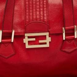 Pre Owned Fendi Red Leather Forever Flap Tote