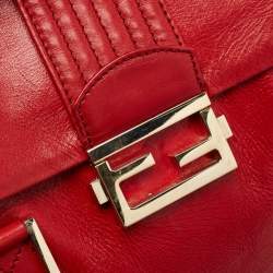 Pre Owned Fendi Red Leather Forever Flap Tote
