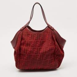  Fendi Red Zucca Canvas and Leather Borsa Chef Tote