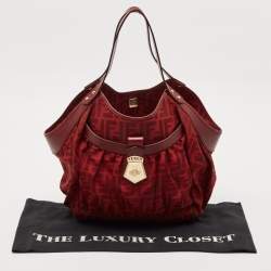  Fendi Red Zucca Canvas and Leather Borsa Chef Tote