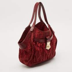  Fendi Red Zucca Canvas and Leather Borsa Chef Tote