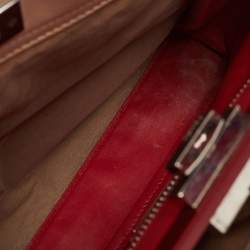 Pre Owned Fendi Beige/Red Leather Regular Peekaboo Bow Top Handle Bag