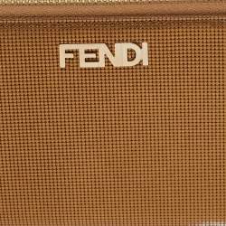 Pre Owned Fendi Gold Embossed Leather Logo Zip Continental Wallet