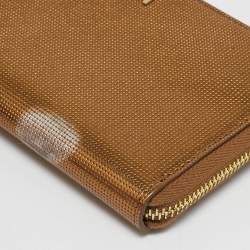 Pre Owned Fendi Gold Embossed Leather Logo Zip Continental Wallet