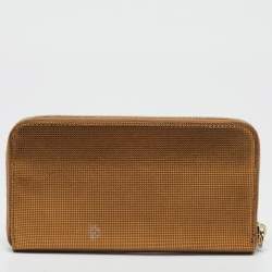 Pre Owned Fendi Gold Embossed Leather Logo Zip Continental Wallet