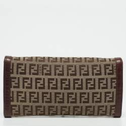 Fendi Beige/Brown Zucchino Canvas and Leather Forever Flap Continental Wallet