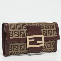 Fendi Beige/Brown Zucchino Canvas and Leather Forever Flap Continental Wallet