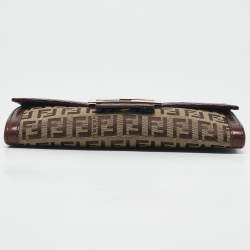 Fendi Beige/Brown Zucchino Canvas and Leather Forever Flap Continental Wallet