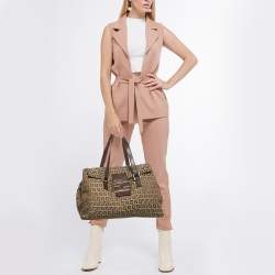 Pre Owned Fendi Beige/Brown Zuchinno Fabric and Leather Forever Flap Tote