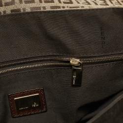 Pre Owned Fendi Beige/Brown Zuchinno Fabric and Leather Forever Flap Tote