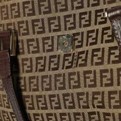 Pre Owned Fendi Beige/Brown Zuchinno Fabric and Leather Forever Flap Tote
