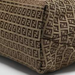 Pre Owned Fendi Beige/Brown Zuchinno Fabric and Leather Forever Flap Tote