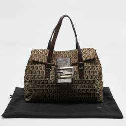 Pre Owned Fendi Beige/Brown Zuchinno Fabric and Leather Forever Flap Tote