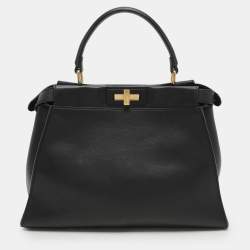 Fendi Black Leather Medium Peekaboo Top Handle Bag