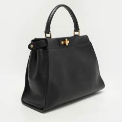 Fendi Black Leather Medium Peekaboo Top Handle Bag