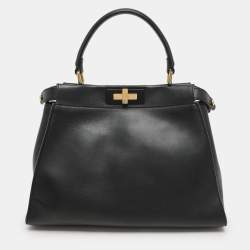 Fendi Black Leather Medium Peekaboo Top Handle Bag