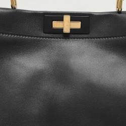 Fendi Black Leather Medium Peekaboo Top Handle Bag