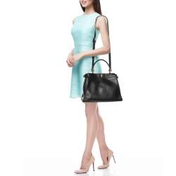 Fendi Black Leather Medium Peekaboo Top Handle Bag