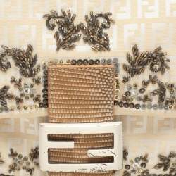 مملوكة مسبقًا Fendi Beige/White FF Canvas and Lizard Embellished Mama Baguette Bag