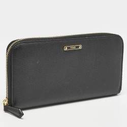 Fendi Black Leather Elite Zip Continental Wallet