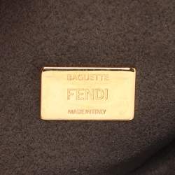 Pre Owned Fendi Purple/Gold Satin Crystal Studded Fur Micro Baguette Bag