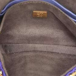 Pre Owned Fendi Purple/Gold Satin Crystal Studded Fur Micro Baguette Bag