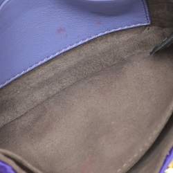 Pre Owned Fendi Purple/Gold Satin Crystal Studded Fur Micro Baguette Bag