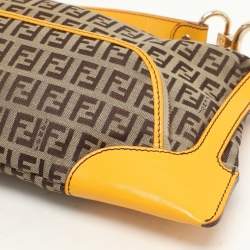 Fendi Yellow/Brown Zucchino Canvas and Leather Small Chef Pocket Shoulder Bag