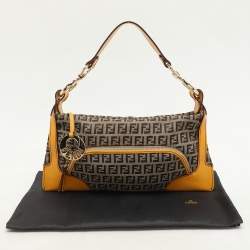 Fendi Yellow/Brown Zucchino Canvas and Leather Small Chef Pocket Shoulder Bag