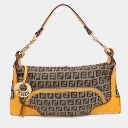 Fendi Yellow/Brown Zucchino Canvas and Leather Small Chef Pocket Shoulder Bag