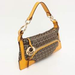 Fendi Yellow/Brown Zucchino Canvas and Leather Small Chef Pocket Shoulder Bag