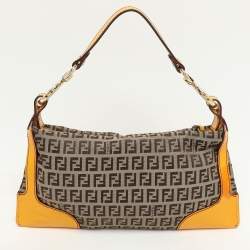 Fendi Yellow/Brown Zucchino Canvas and Leather Small Chef Pocket Shoulder Bag
