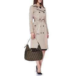 Fendi Brown Zucca Canvas and Leather Double Buckle Hobo 