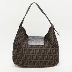 Fendi Brown Zucca Canvas and Leather Double Buckle Hobo 